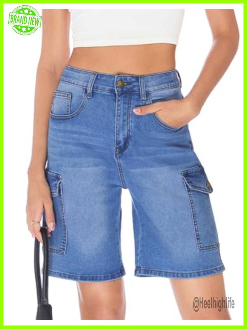 High Waisted Stretchy Bermuda Jean Shorts Casual Denim 9 Inch Inseam